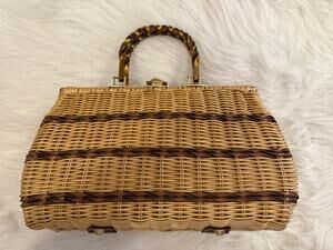 Vintage 1960s Simon Hong Kong Two-Tone Plastic Wicker Purse Tortoiseshell Lucite